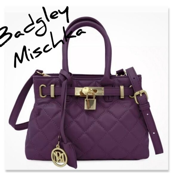 NWT Badgley Mischka Mini Diamond Quilted Tote with Front Lock - Picture 1 of 11